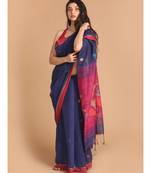 Blue Bengal Handloom Cotton Blend Work Saree with blouse