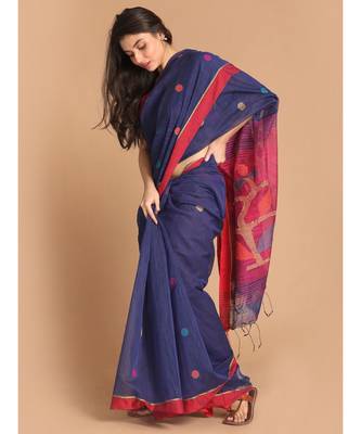 Blue Bengal Handloom Cotton Blend Work Saree with blouse 2