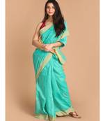 Sea Green Bengal Handloom Cotton Blend Work Saree with blouse