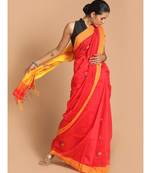 Red Bengal Handloom Cotton Blend Work Saree with blouse