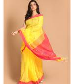 Yellow Bengal Handloom Cotton Blend Work Saree with blouse