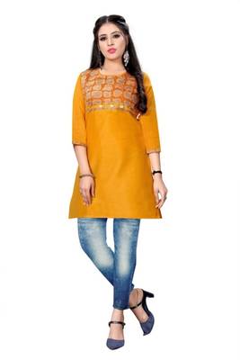 Orange woven viscose short-kurtis 1