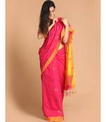 Pink Bengal Handloom Cotton Blend Work Saree with blouse