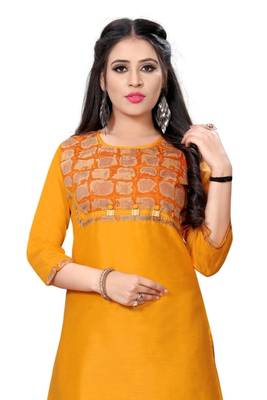 Orange woven viscose short-kurtis 2