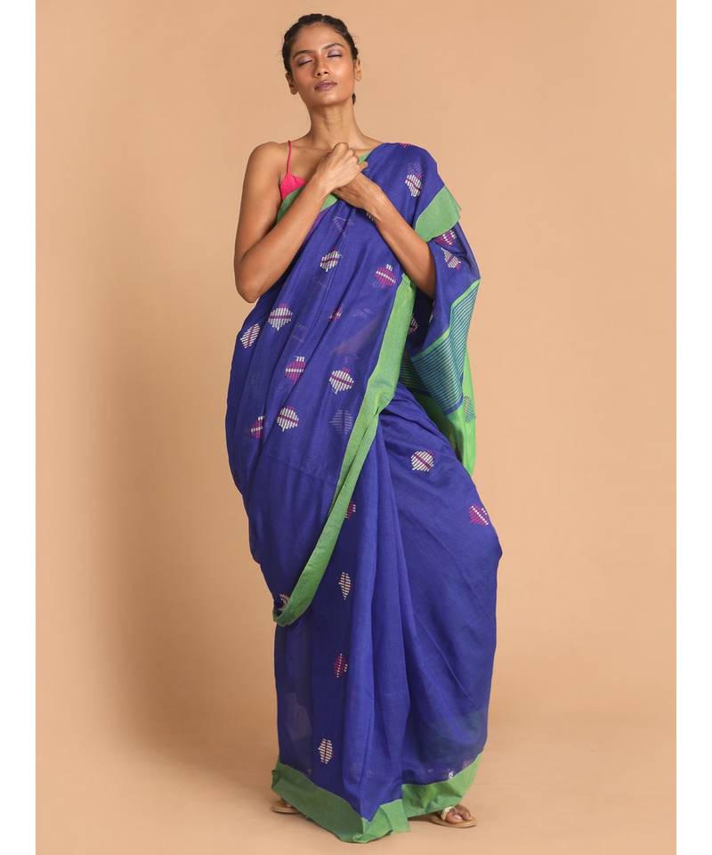 Blue Bengal Handloom Cotton Blend Work Saree with blouse