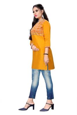 Orange woven viscose short-kurtis 3