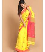 Yellow Bengal Handloom Cotton Blend Work Saree with blouse