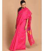 Pink Bengal Handloom Cotton Blend Work Saree with blouse