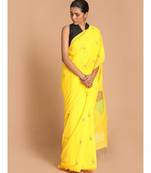 Yellow Bengal Handloom Cotton Blend Work Saree with blouse
