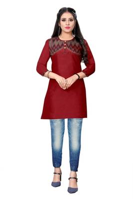 Maroon woven viscose short-kurtis 1