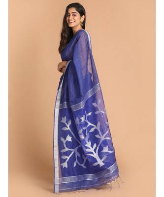 Blue Bengal Handloom Cotton Blend Work Saree with blouse 2