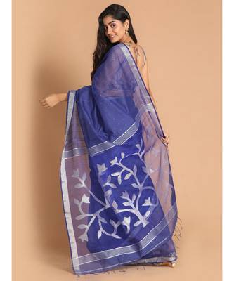 Blue Bengal Handloom Cotton Blend Work Saree with blouse 3