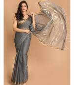 Grey Bengal Handloom Cotton Blend Work Saree with blouse