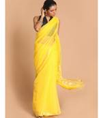 Yellow Bengal Handloom Cotton Blend Work Saree with blouse