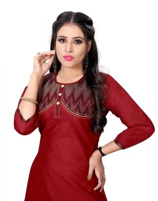 Maroon woven viscose short-kurtis 2