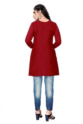 Maroon woven viscose short-kurtis 4