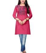 Dark-hot-pink woven viscose short-kurtis