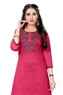 Dark-hot-pink woven viscose short-kurtis 2