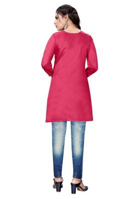 Dark-hot-pink woven viscose short-kurtis 4