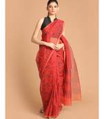 Printed Super Net Saree with blouse in Rust