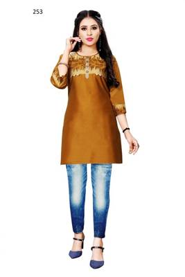 Bronze woven viscose short-kurtis 1