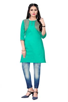 Sea-green woven viscose short-kurtis 1