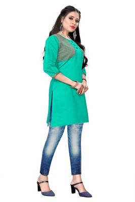 Sea-green woven viscose short-kurtis 3