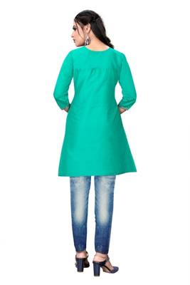 Sea-green woven viscose short-kurtis 4