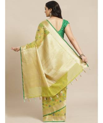 Banarasi Green Woven Design Daily Wear Saree with blouse 3
