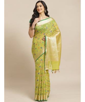 Banarasi Green Woven Design Daily Wear Saree with blouse 7