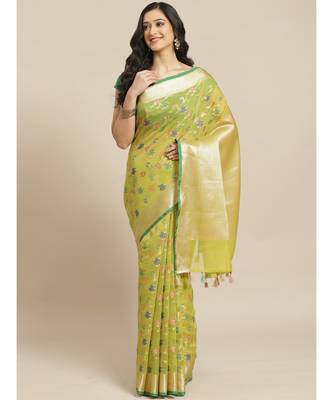 Banarasi Green Woven Design Daily Wear Saree with blouse 8