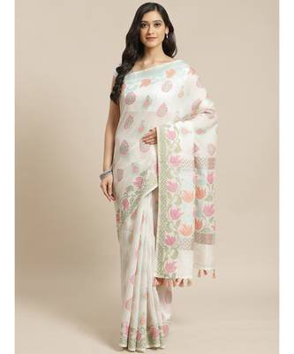 Banarasi White Woven Design Party Wear Saree with blouse 7