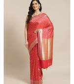 Banarasi Red Woven Design Party Wear Saree with blouse