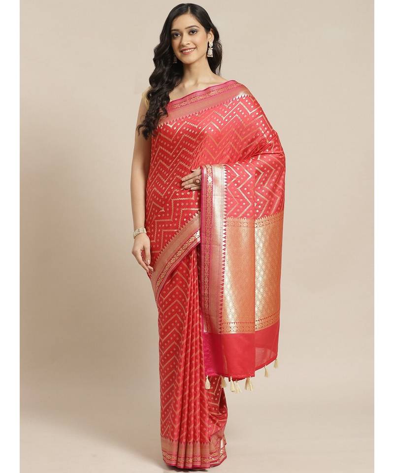 Banarasi Red Woven Design Party Wear Saree with blouse