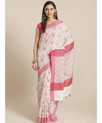 Banarasi White Woven Design Work Wear Saree with blouse 7