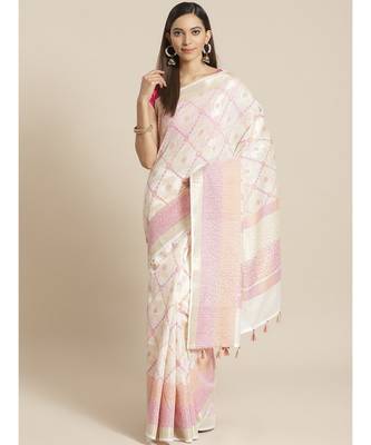 Banarasi White Woven Design Work Wear Saree with blouse 1