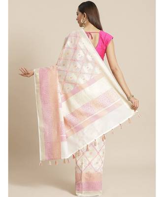 Banarasi White Woven Design Work Wear Saree with blouse 3