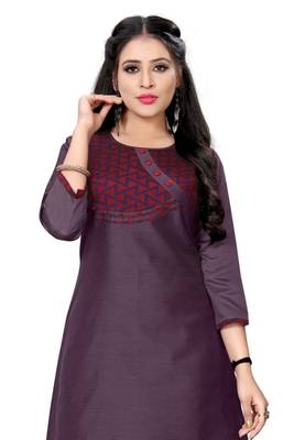 Purple woven viscose short-kurtis 2