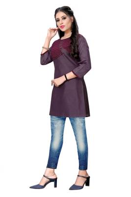 Purple woven viscose short-kurtis 3