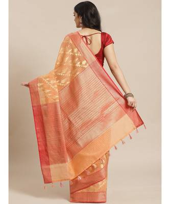 Banarasi Peach Woven Design Festive Wear Saree with blouse 3