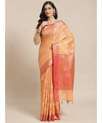 Banarasi Peach Woven Design Festive Wear Saree with blouse 7