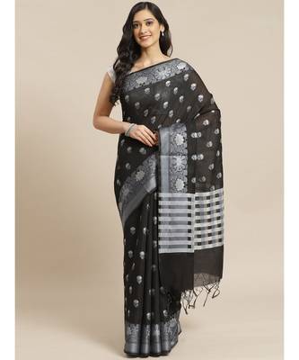 Banarasi Black Checked Work Wear Saree with blouse 1