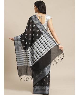 Banarasi Black Checked Work Wear Saree with blouse 3