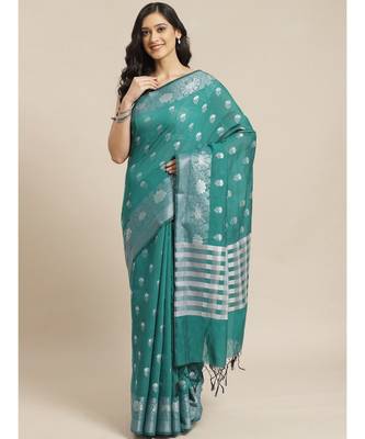 Banarasi Green Checked Work Wear Saree with blouse 1