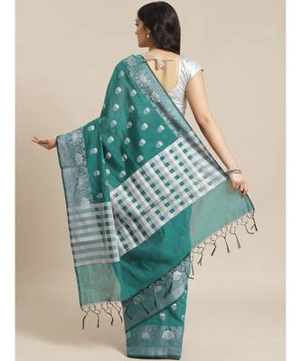 Banarasi Green Checked Work Wear Saree with blouse 3