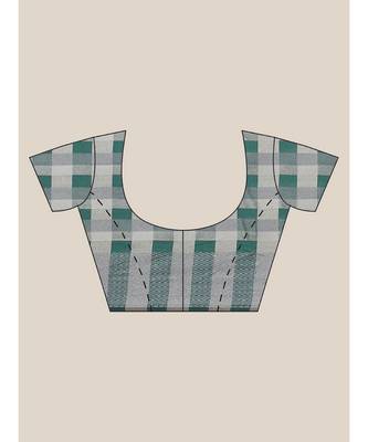 Banarasi Green Checked Work Wear Saree with blouse 6