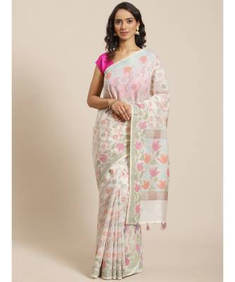 Banarasi White Woven Design Work Wear Saree with blouse 1