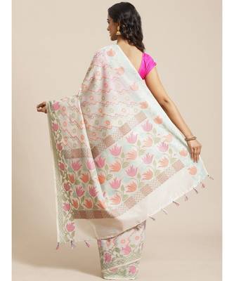 Banarasi White Woven Design Work Wear Saree with blouse 3