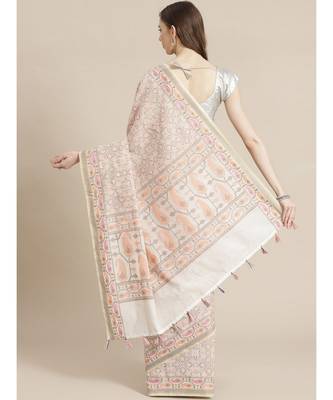 Banarasi White Woven Design Work Wear Saree with blouse 3