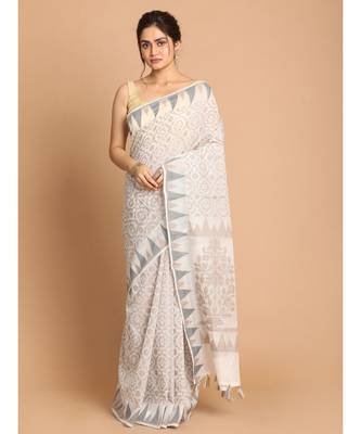 Banarasi White Woven Design Daily Wear Saree with blouse 1